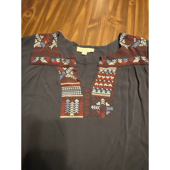 Boho Navy Blue Dress Embroidered Boho Sz Medium Peasant Hippie Short Sleeve Midi - Picture 8 of 16